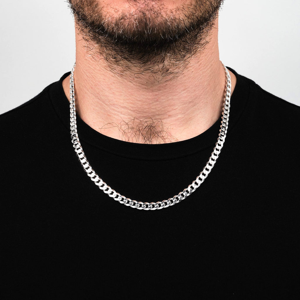 mens silver curb chain necklace