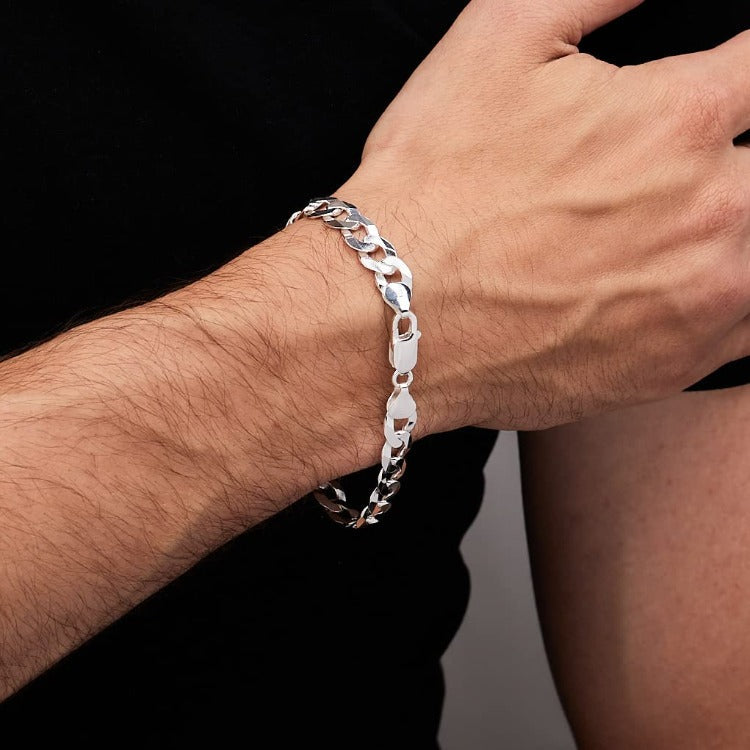 Silver Curb Chain Bracelet For Men