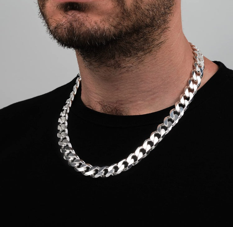 Mens 11.5mm Heavy Silver Curb Chain 