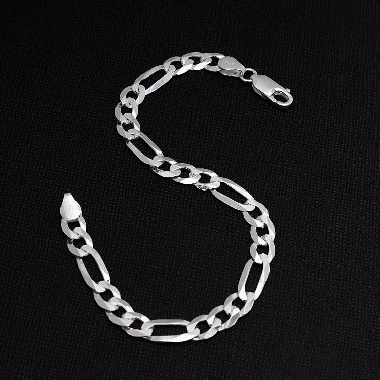 Men's Women's 925 Sterling Silver 6.2mm Figaro Chain Bracelet